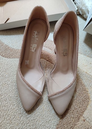Bej Stiletto Topuklu Kadın Abiye Ayakkabı