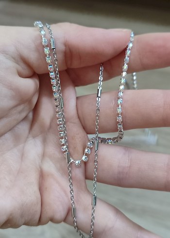 Diğer Gri Zincir Detaylı Minimalist Kadın Kolye