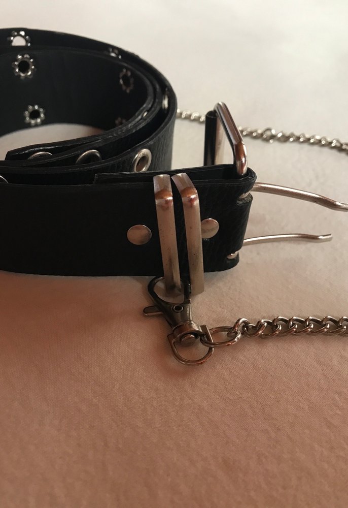 Zincir Detaylı Siyah Deri Kadın Kemer - Görsel 3