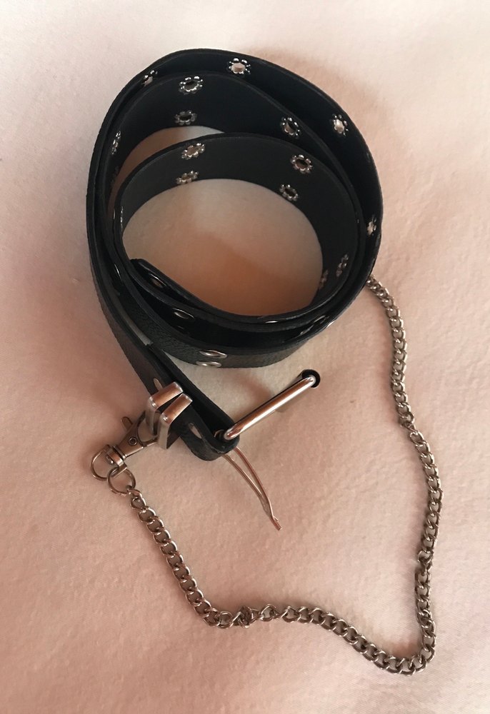 Zincir Detaylı Siyah Deri Kadın Kemer - Görsel 2