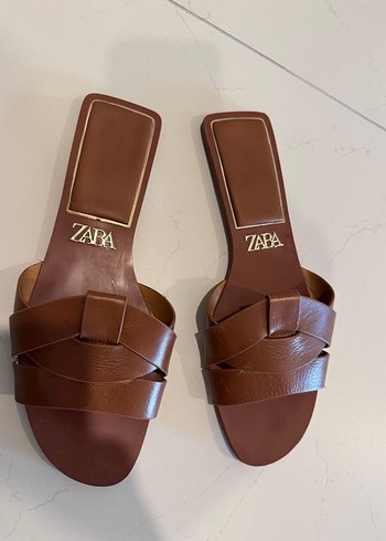 Zara Kadın Kahverengi Deri Terlik