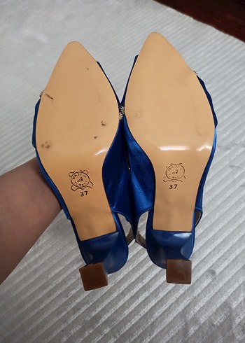 Saks Mavisi Saten Topuklu Ayakkabı - Görsel 5