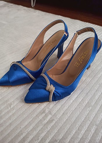 Saks Mavisi Saten Topuklu Ayakkabı - Görsel 2