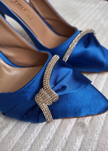 Saks Mavisi Saten Topuklu Ayakkabı - Görsel 3