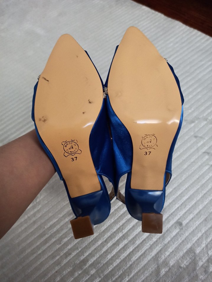 Saks Mavisi Saten Topuklu Ayakkabı - Görsel 5