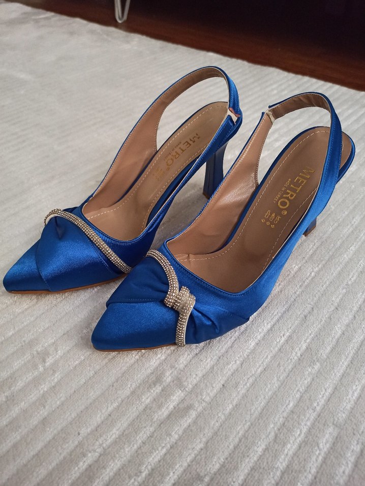 Saks Mavisi Saten Topuklu Ayakkabı - Görsel 2
