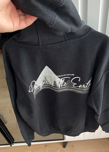 s Beden Siyah Kapüşonlu Baskılı Kadın Sweatshirt