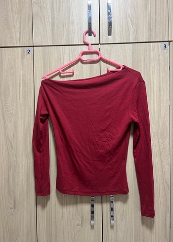 Bordo Uzun Kollu Kayık Yaka Kadın Bluz - Görsel 2