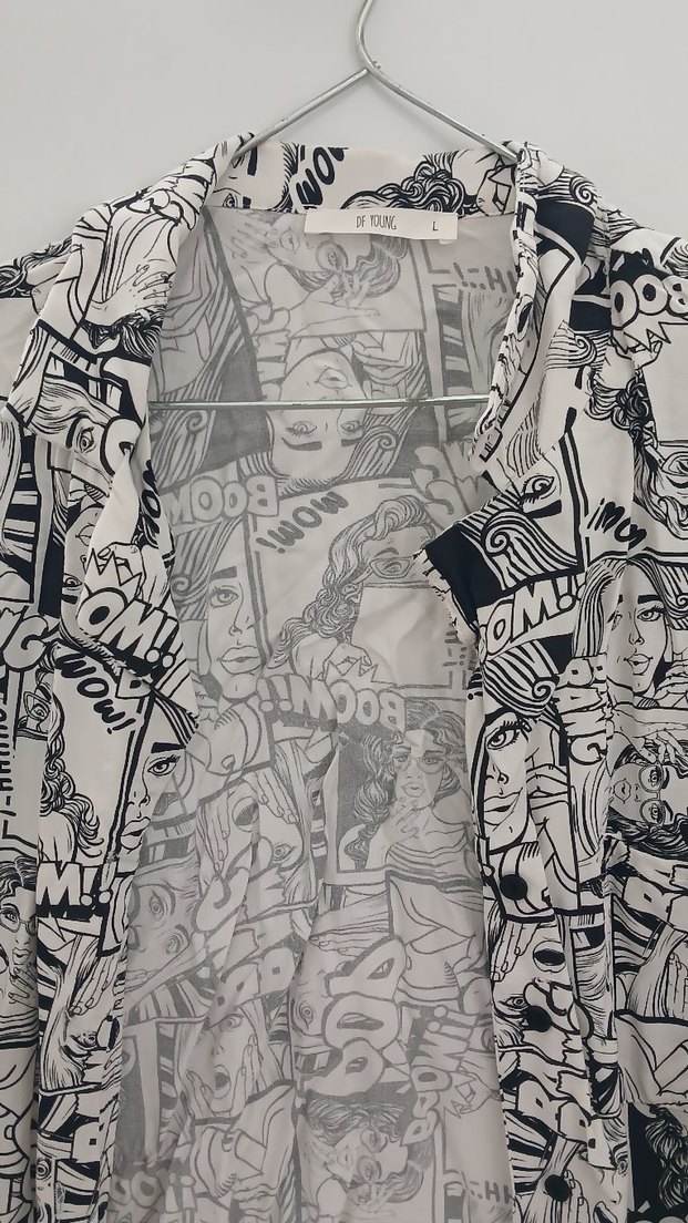 Defacto siyah beyaz Baskılı Oversize Kadın Gömlek L beden - Görsel 2