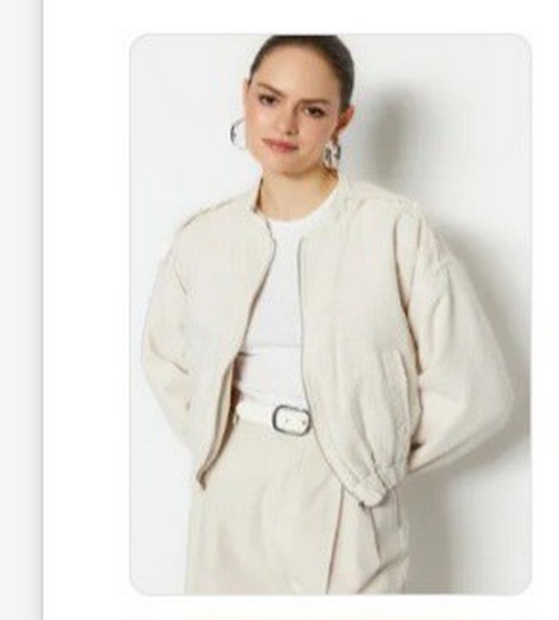 Bej Pamuklu Rahat Kesim Kadın Ceket - Görsel 3