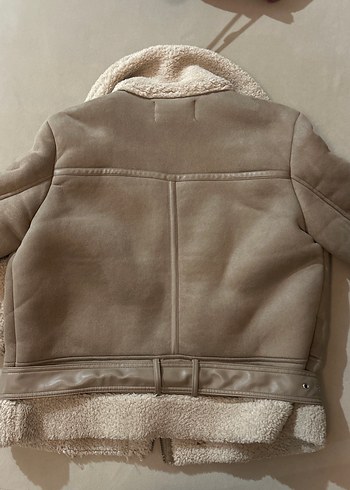 Stradivarius Bej Süet Kürklü Kadın Ceket Mont - Görsel 4