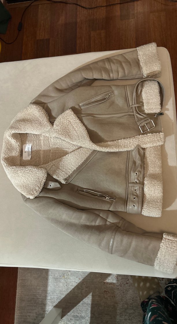 Stradivarius Bej Süet Kürklü Kadın Ceket Mont - Görsel 3