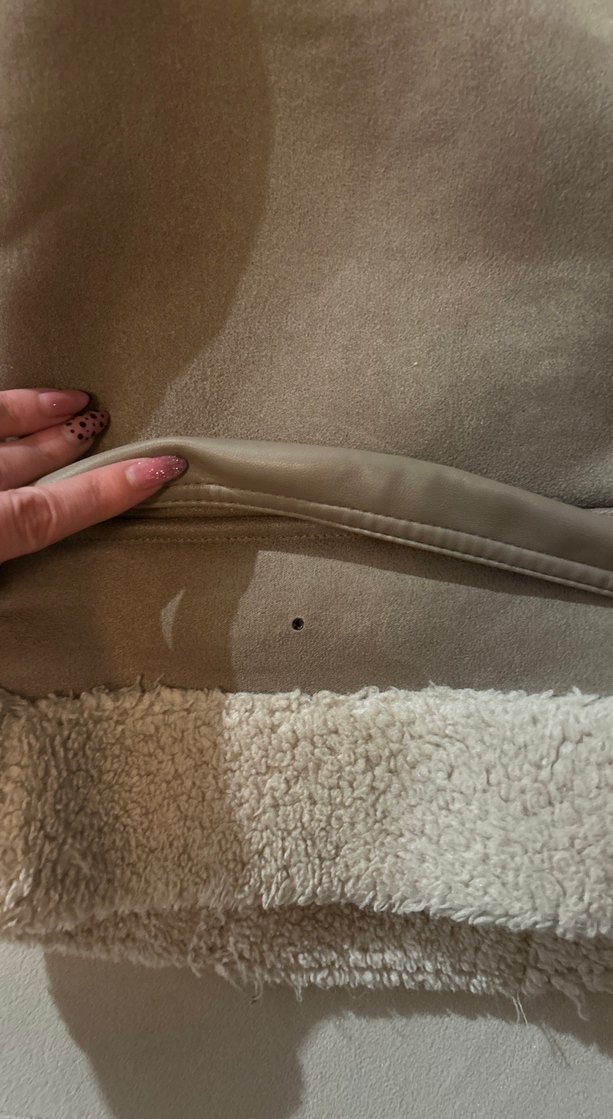 Stradivarius Bej Süet Kürklü Kadın Ceket Mont - Görsel 5