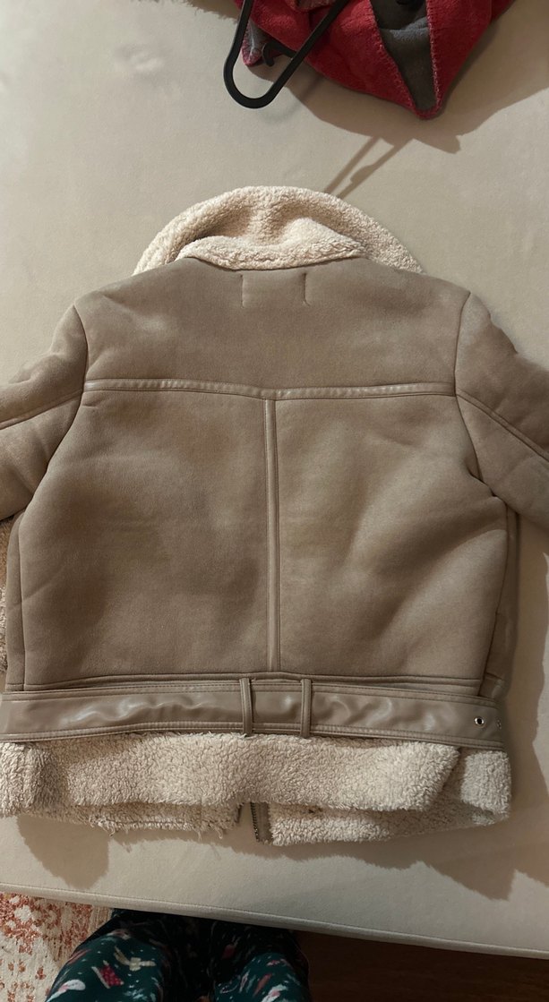 Stradivarius Bej Süet Kürklü Kadın Ceket Mont - Görsel 4