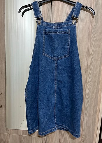 Kadın Mavi Denim Kısa Askılı Salopet - Görsel 2