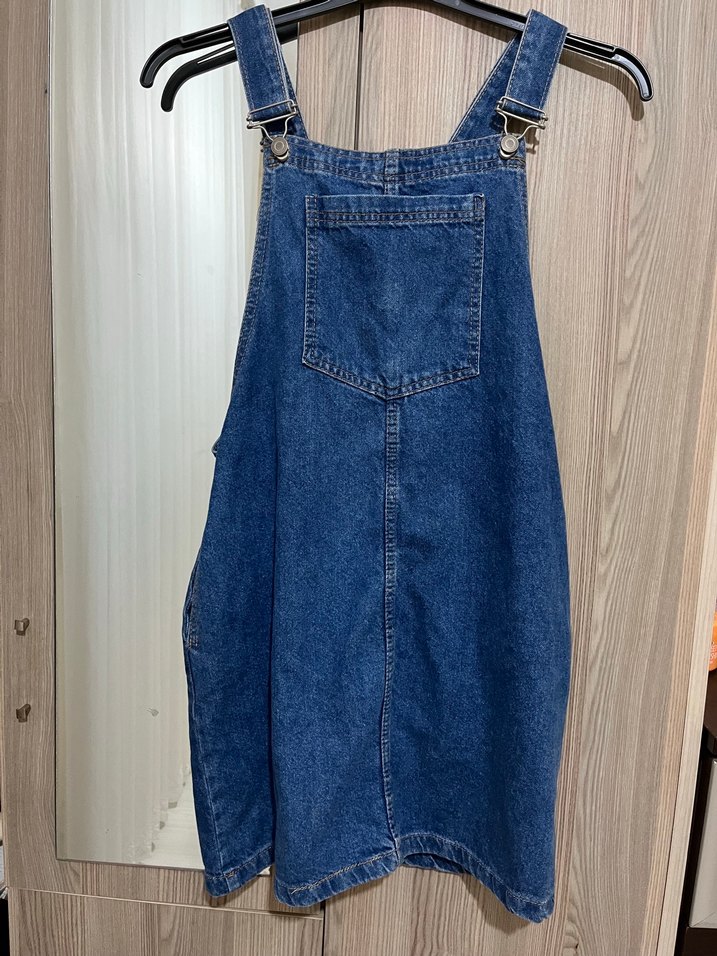 Kadın Mavi Denim Kısa Askılı Salopet - Görsel 2