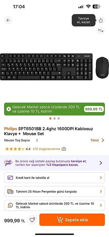  Beden Renk Philips Kablosuz Klavye + Mouse seti