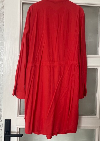 Kırmızı Uzun Kollu Drapeli Keten Tunik - Görsel 5