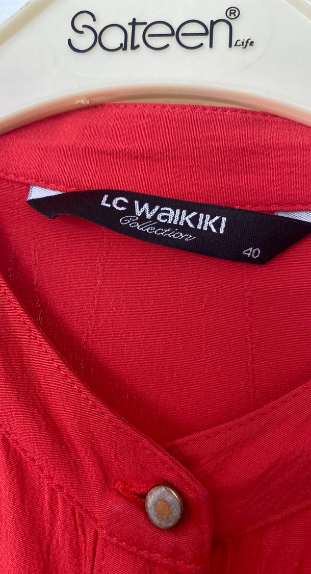 Kırmızı Uzun Kollu Drapeli Keten Tunik - Görsel 4