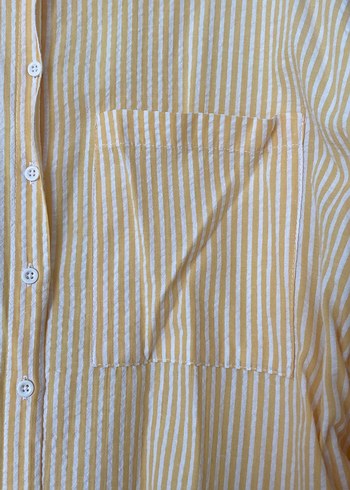 Sarı Çizgili Midi Uzun Kollu Gömlek - Görsel 2