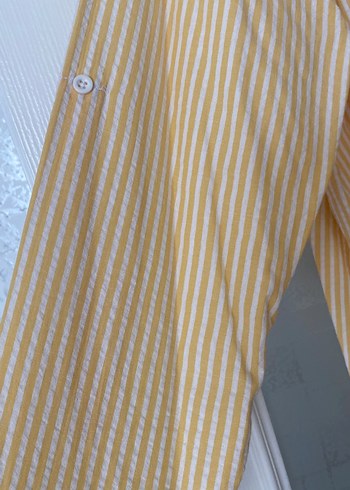 Sarı Çizgili Midi Uzun Kollu Gömlek - Görsel 4