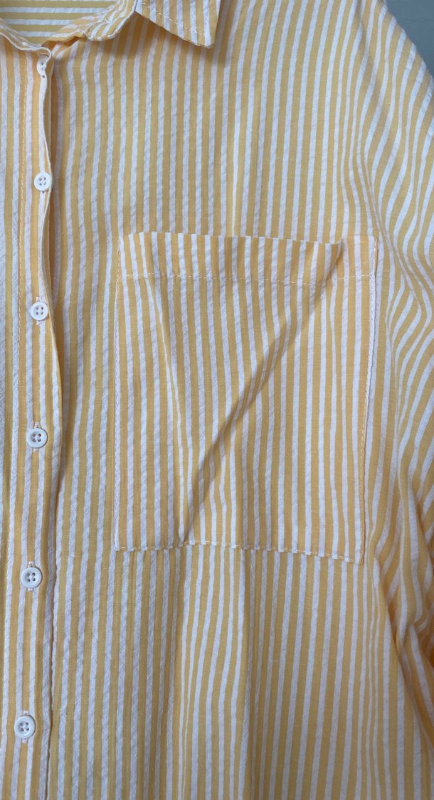 Sarı Çizgili Midi Uzun Kollu Gömlek - Görsel 2