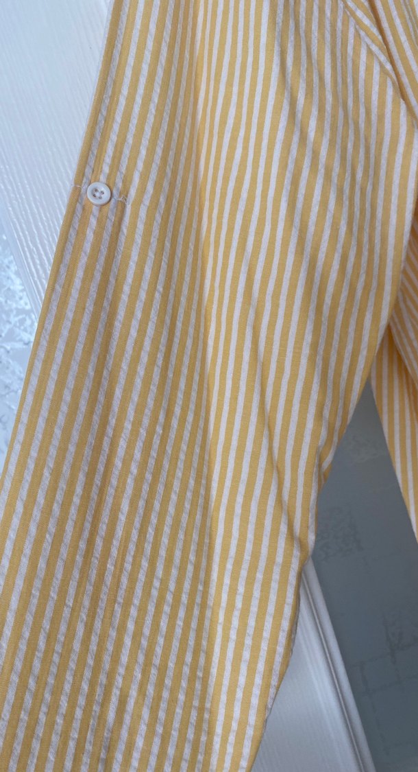 Sarı Çizgili Midi Uzun Kollu Gömlek - Görsel 4