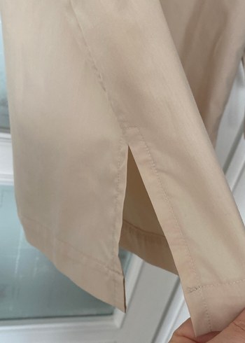 Bej Düğmeli Uzun Kollu Keten Gömlek - Görsel 5
