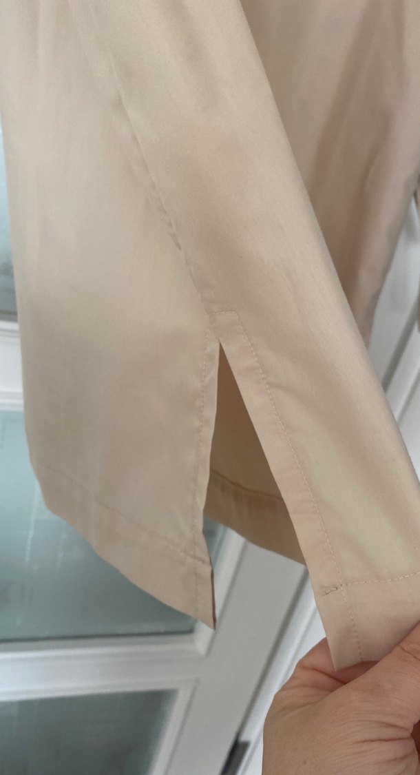 Bej Düğmeli Uzun Kollu Keten Gömlek - Görsel 5