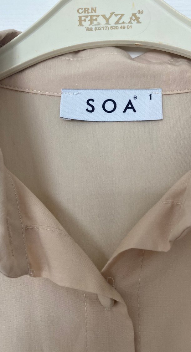 Bej Düğmeli Uzun Kollu Keten Gömlek - Görsel 3