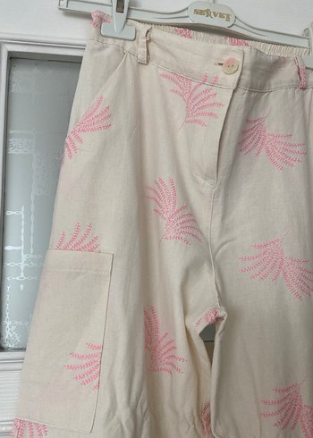 Pembe Desenli Bol Kesim Kadın Kumaş Pantolon - Görsel 2