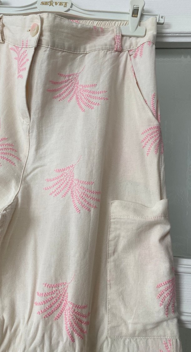 Pembe Desenli Bol Kesim Kadın Kumaş Pantolon - Görsel 4