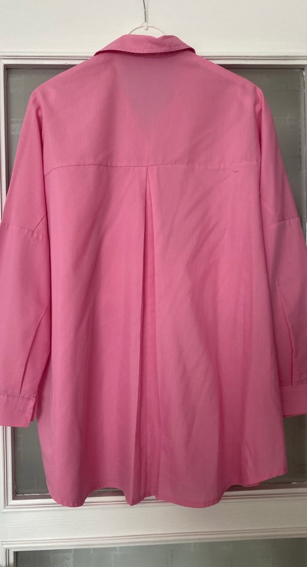 Pembe Düğmeli Uzun Kollu Kadın Gömlek - Görsel 5