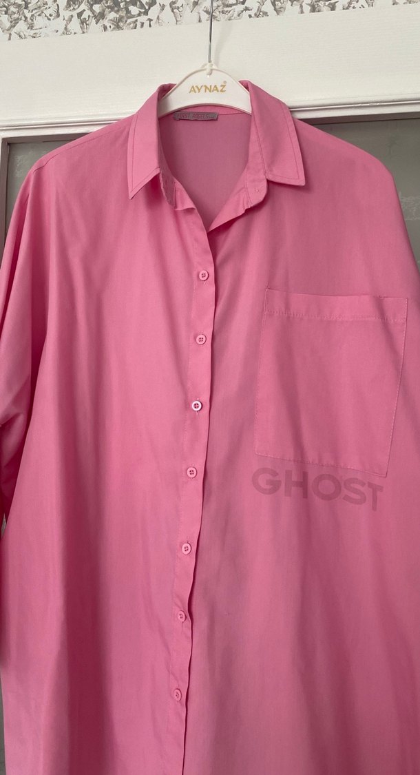 Pembe Düğmeli Uzun Kollu Kadın Gömlek - Görsel 2