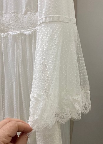 Dantel Detaylı Beyaz Bohem Uzun Elbise - Görsel 3