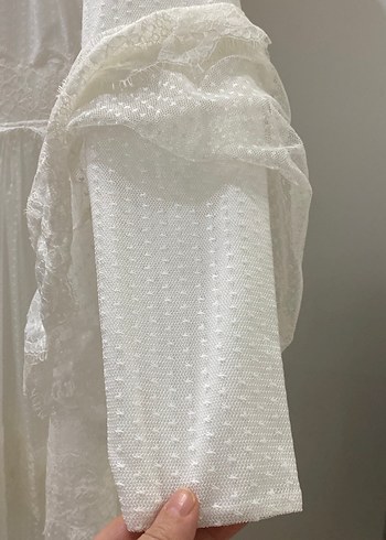 Dantel Detaylı Beyaz Bohem Uzun Elbise - Görsel 4