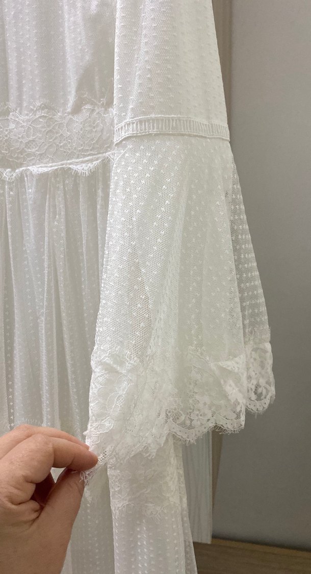 Dantel Detaylı Beyaz Bohem Uzun Elbise - Görsel 3