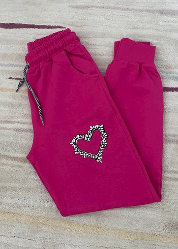 Nakışlı Pullu Pembe Kız Eşofman Altı - Görsel 4