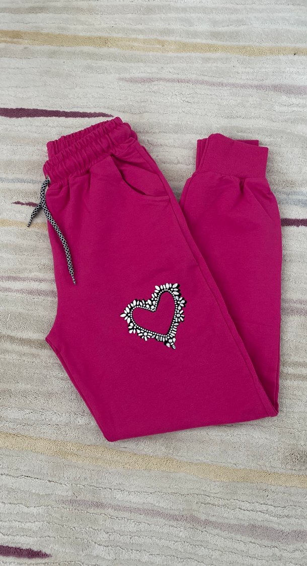 Nakışlı Pullu Pembe Kız Eşofman Altı - Görsel 4