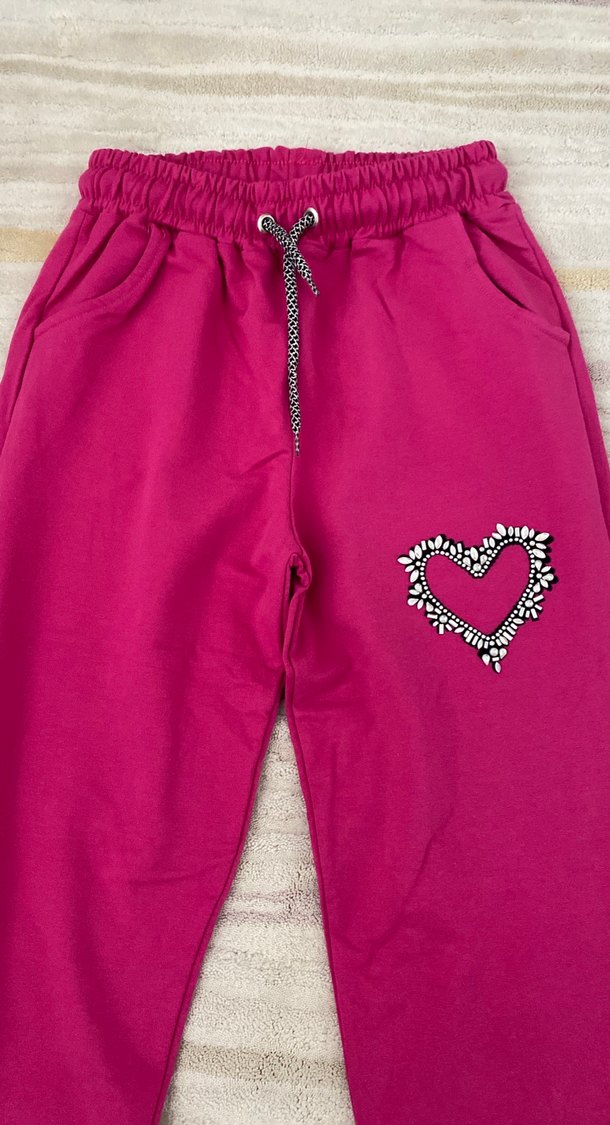 Nakışlı Pullu Pembe Kız Eşofman Altı - Görsel 2