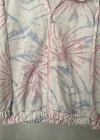 Kızlar için Pembe Kapüşonlu Batik Desenli Ceket - Görsel 4