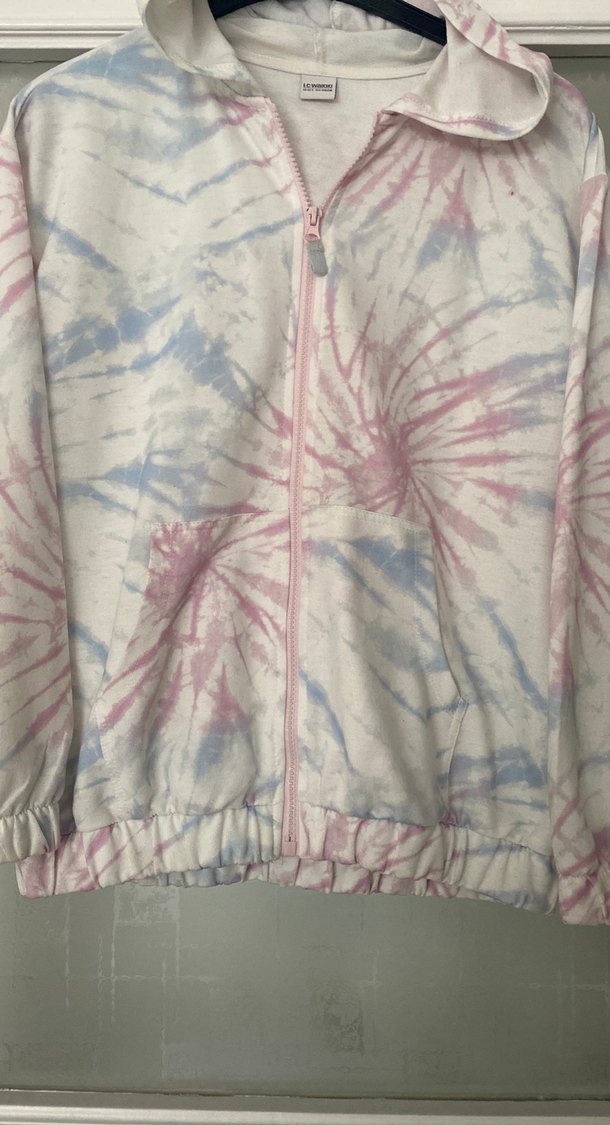 Kızlar için Pembe Kapüşonlu Batik Desenli Ceket - Görsel 4