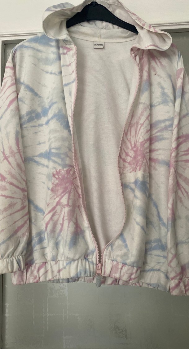 Kızlar için Pembe Kapüşonlu Batik Desenli Ceket - Görsel 5