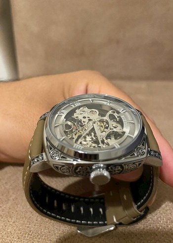 Beden Vintage Biker Erkek Saat Bej Kayışlı