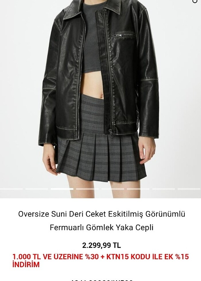 KOTON KADIN SUNI  VINTAGE DERI CEKET - Görsel 2