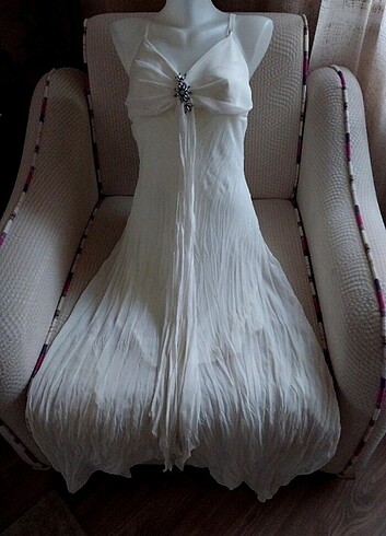 Krem rengi mezuniyet, nikah, nişan elbisesi