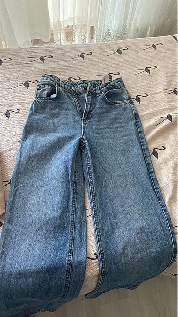 Mavi yüksek bel Wide leg jeans