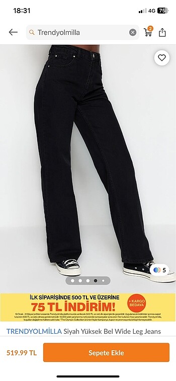 42 Beden Trendyolmilla siyah wide leg jean