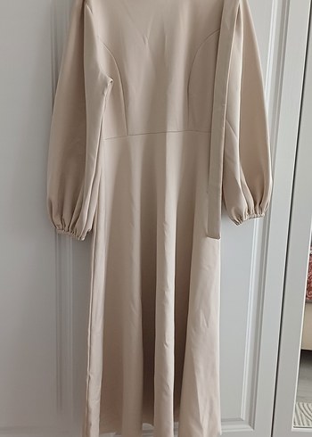 Bej Drapeli Uzun Kadın Elbise - Görsel 3