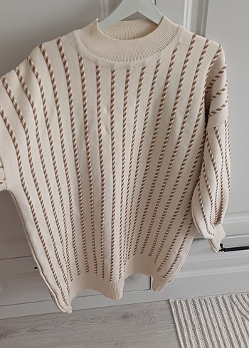 Kadın Beyaz Triko Salaş Kazak - Görsel 3